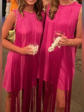 Hutch Pink Fringe Mini Dress